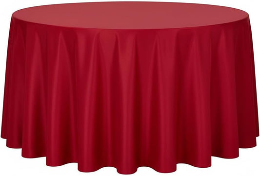 sancua Round Tablecloth - 120 Inch - Water Resistant Spill Proof Washable Polyester Table Cloth Decorative Fabric Table Cover for Dining Tables, Buffet Parties and Camping, Red