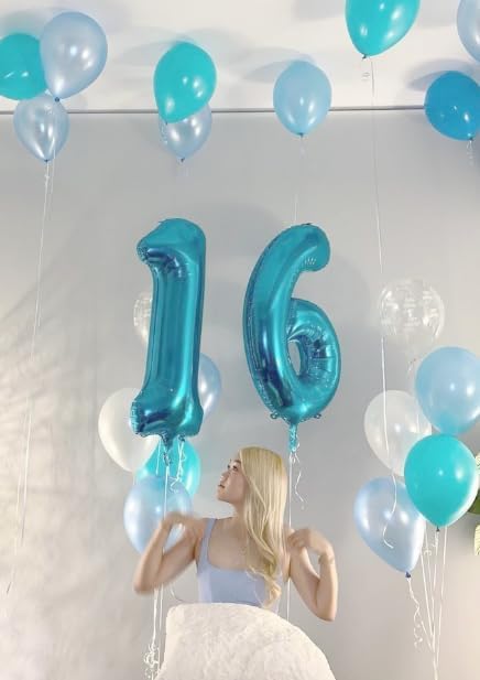Pearl Blue Number 7 Birthday Balloon 40 Inch, Digital Balloons for 7 17 27 70 77 Party Celebration Decorations Supplies, Mylar Foil Numbers Balloon for Seven Wedding Anniversary
