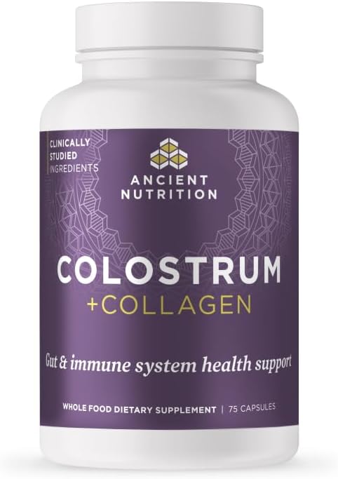 Ancient Nutrition Colostrum Superfood + Collagen, Grass Fed Bovine Colostrum, Fermented Eggshell Membrane Collagen, Supports Healthy Gut Microbiome and Immune System, 75 Count