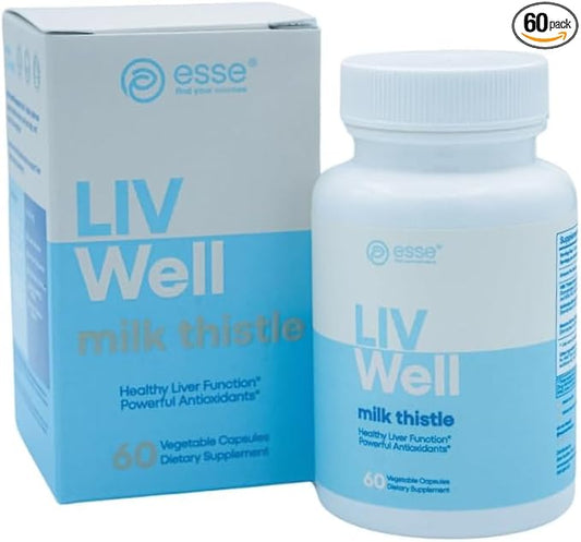 ESSE Vegan Milk Thistle Supplement with Sesame and Artichoke Extract - Advanced HPLC Tested for Purity - 80% Silymarin Thistle for Liver Cleanse Detox & Repair Plus Healthy Skin Support, 60 Capsules