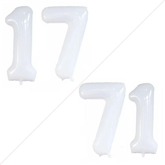 GOER Number 17 Balloons for 17th Birthday Sweet 17 Party Decorations,42 Inch Jumbo Foil Helium 71 Balloons for 71st Birthday Party Decoration (White)