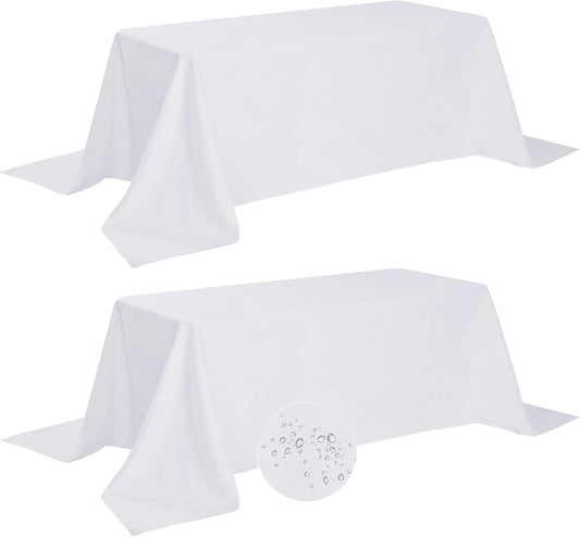 Fokitut 2 Pack Waterproof Rectangle Tablecloth, 90x132 Inch,Stain Resistant and Wrinkle Polyester Table Cloth, Fabric Table Cover for Kitchen Dining, Wedding, Party, Holiday Dinner-White