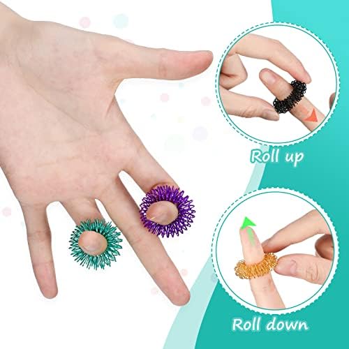 100 Pack Spiky Sensory Finger Rings, Acupressure Spiky Sensory Finger Rings for Adults, Silent Stress Reducer and Massager Fidget Ring for Anxiety for Men, Women(Bright Colors)