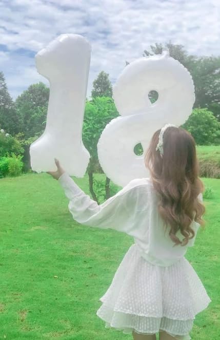 Helium Foil White Number 8 Balloon 40 Inch, Mylar Eight Numbers 8 18 28 38 48 58 80 88 Birthday Balloons, White Women Men Anniversary Graduations Party Supplies
