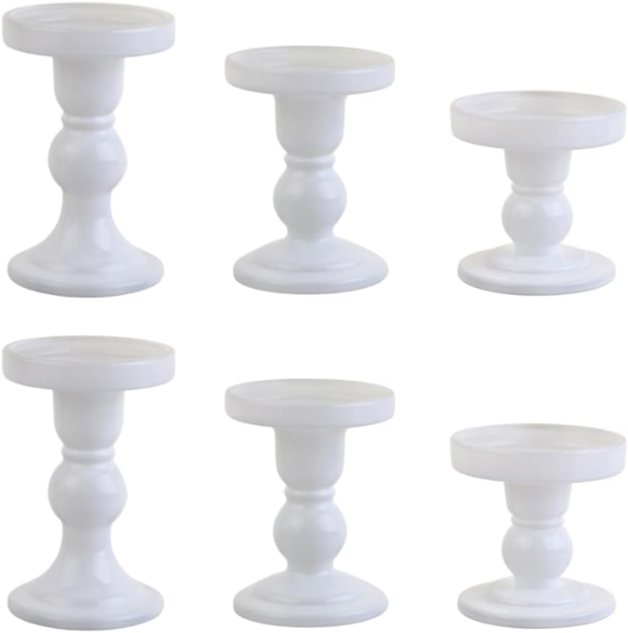 6-Piece Set of White Glass Candlestick, Crystal Candlestick Holder Holder and Conical Candle, Christmas Candle Holder Decoration, Family Living Room Wedding Candle Holder (white2sets)