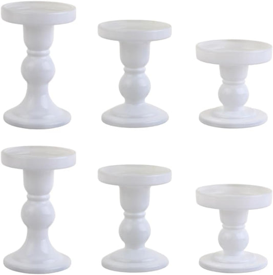 6-Piece Set of White Glass Candlestick, Crystal Candlestick Holder Holder and Conical Candle, Christmas Candle Holder Decoration, Family Living Room Wedding Candle Holder (white2sets)