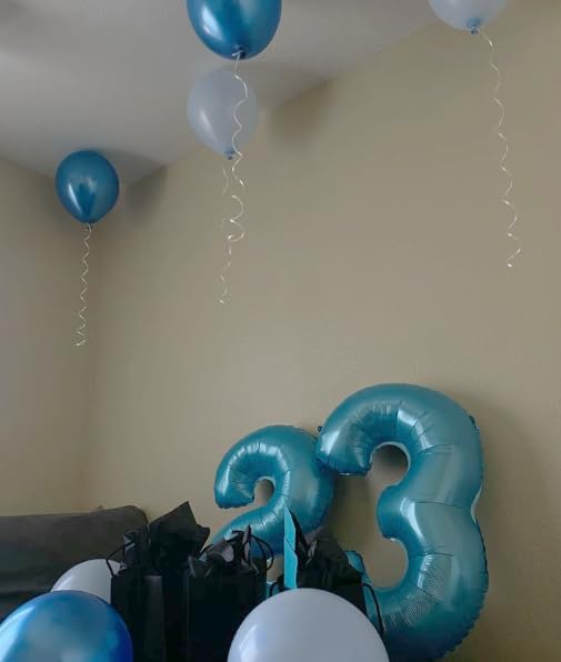 Pearl Blue 3 Number Balloon, 40 Inch 3 Large Number Balloon, 3 13 23 30 33 36 38 Pearl Blue Birthday Party Decorations, Number Three Foil Balloons for Anniversary Graduations Celebration Supplies