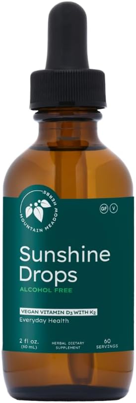 Mountain Meadow Herbs Sunshine Drops | Vegan Vitamin D3 Booster for Healthy Bones & Teeth | Ideal Winter Supplement | Tincture 2oz