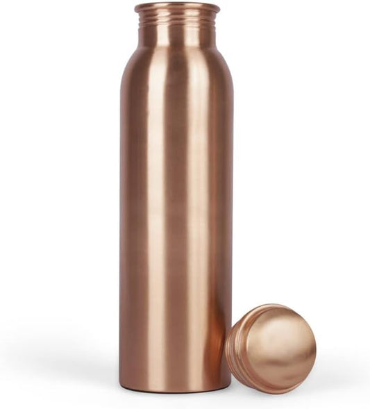 100% Pure Copper Water Bottle - 34 OZ/1 Liter - Handmade Leak Proof Vessel For Drinking With Ayurvedic Health Benefits for Sports Fitness Yoga, Gym, Office, Hiking (Smooth Glossy)