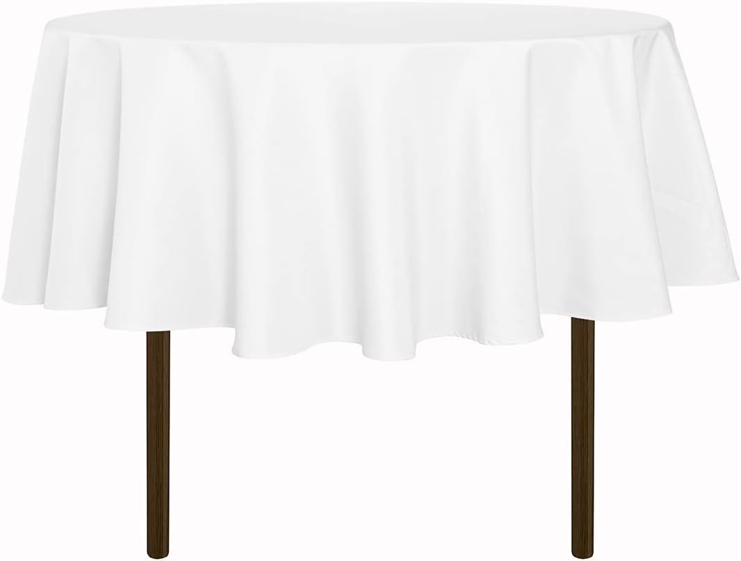 sancua Round Tablecloth - 48 Inch - Water Resistant Spill Proof Washable Polyester Table Cloth Decorative Fabric Table Cover for Dining, Buffet Parties and Camping, White(Fits 20-36 Inch Tables)