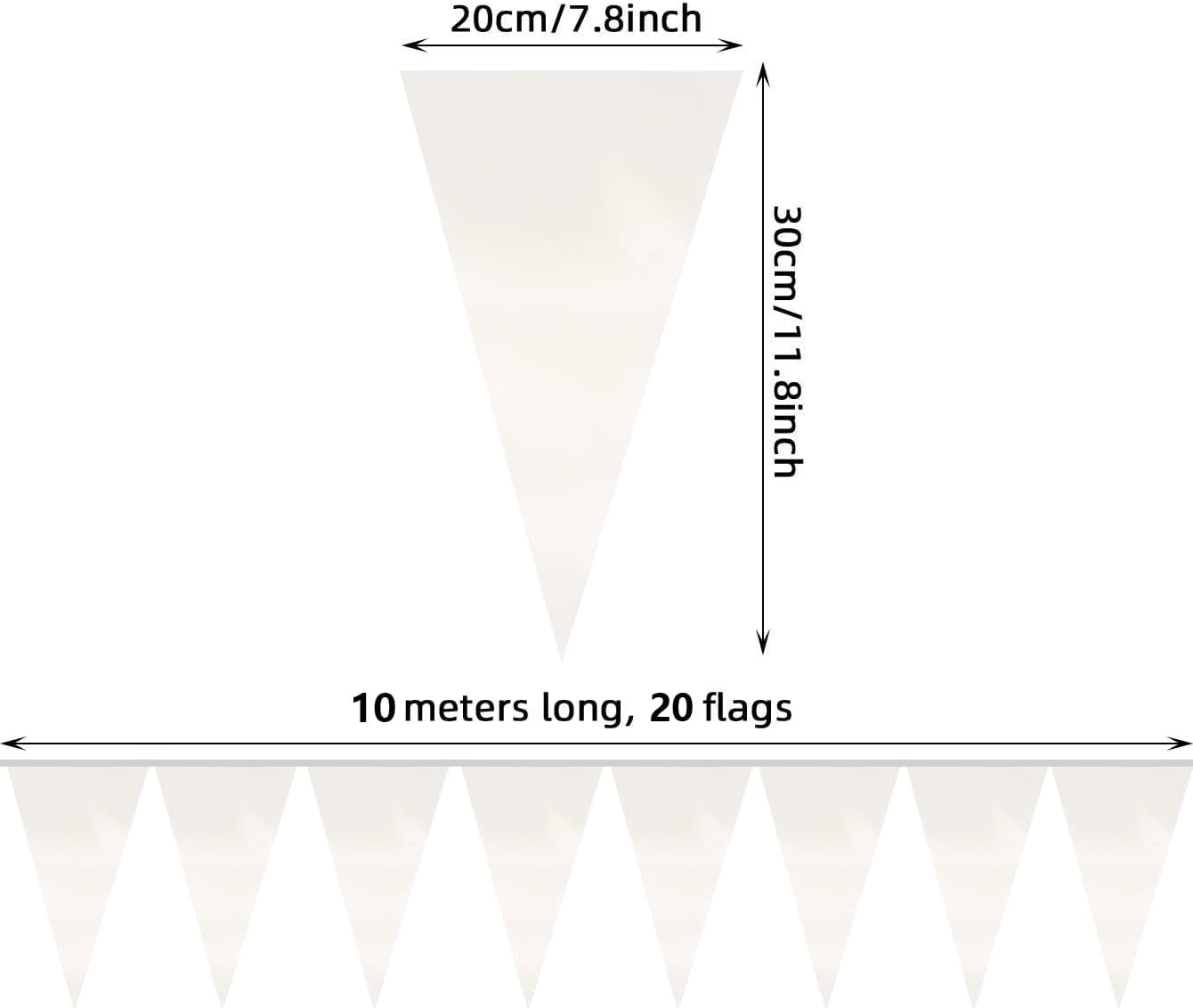 20M/65FT White Triangle Pennant Banner Flag Metallic Fabric Bunting Garland for Christmas Graduation Wedding Engagement Anniversary Bachelorette Birthday Bridal Shower Valentines Hen Party Supplies