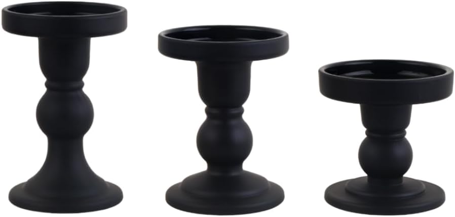 3-Piece Set of Black Glass Candlestick, Crystal Candlestick Holder Holder and Conical Candle, Christmas Candle Holder Decoration, Family Living Room Wedding Candle Holder (black1set)