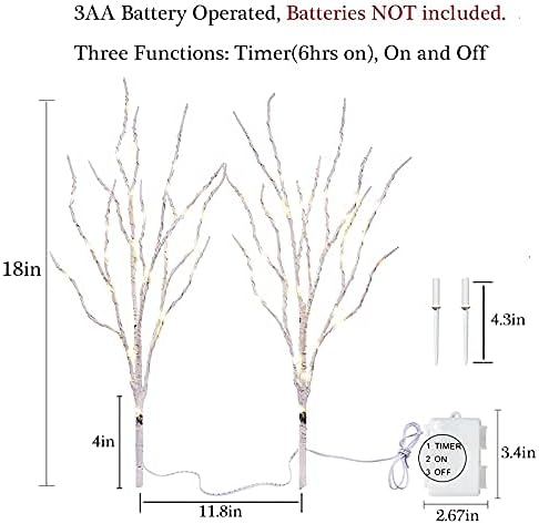 Hairui Lighted Birch Branches 18IN 70 White Willow LED Battery Operated with Timer Twig Lights for Summer Christmas Wedding Decoration Indoor Outdoor(Vase Excluded)