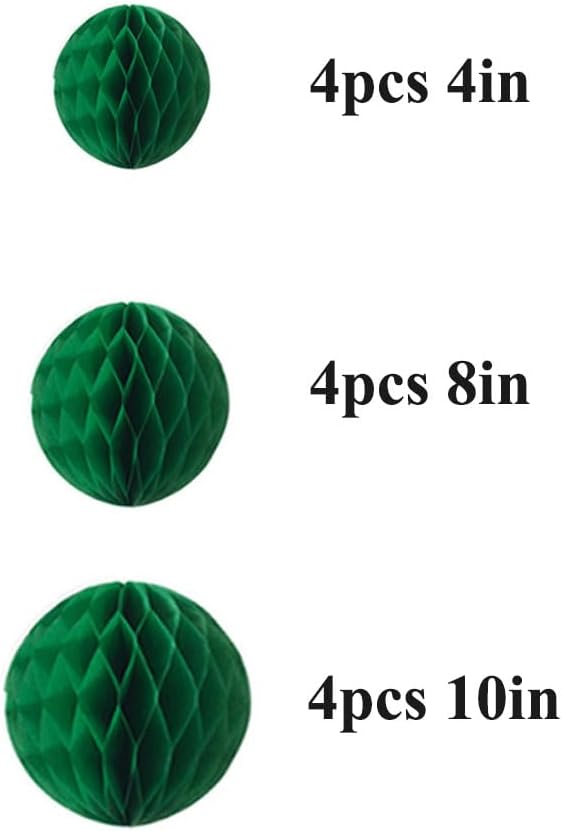 12pcs Party Honeycomb Balls Decorations - 4'' 8'' 10'' Honeycomb Tissue Pom Balls for Baby Shower, Birthday, Wedding & Nursery Wall Decor (Green)