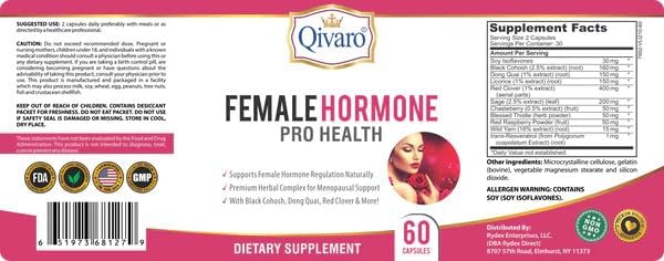 Female Hormone Supplement - Menopause Support Capsules for Women - Womens Hormone Support with Black Cohosh, Red Clover, Blessed Thistle, Wild Yam, & Raspberry - 60 Vegetable Capsules