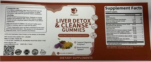 Liver Cleanse Detox & Repair Gummies - Milk Thistle, Dandelion, Artichoke Extract & Elderberry - No Sugar, Raspberry Flavor - 120 Count