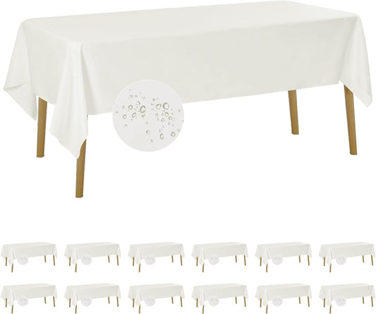 Fokitut 12 Pack Waterproof Rectangle Tablecloth, 60x120 Inch,Stain Resistant and Wrinkle Polyester Table Cloth, Fabric Table Cover for Kitchen Dining, Wedding, Party, Holiday Dinner-Ivory