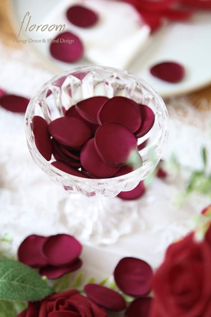 Floroom 300pcs Rose Petals Burgundy Faux Silk Flower Petals for Wedding Flower Girl Basket Aisle Scatter Dinner Table Centerpieces Party Confetti Bridal Shower Romantic Night Decoration