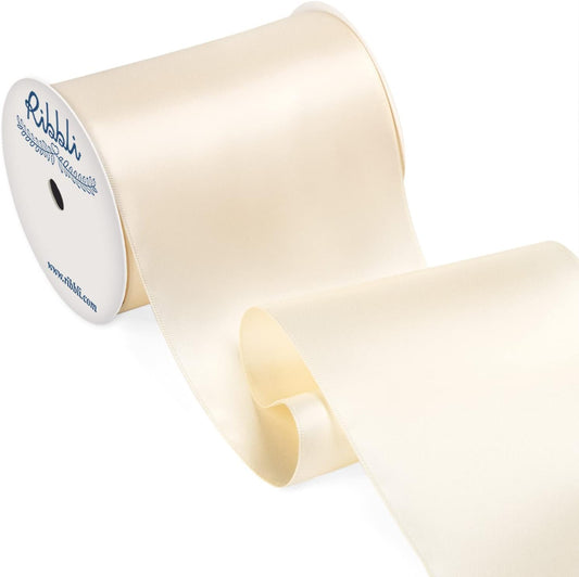 Ribbli Cream Satin Ribbon 4 Inch Wide Cream Ribbon for Wedding Chair Sash Grand Opening Ceremony Big Bows Gift Wrapping Floral Crafts Cake Decor-Double Faced Satin Continuous 10 Yards