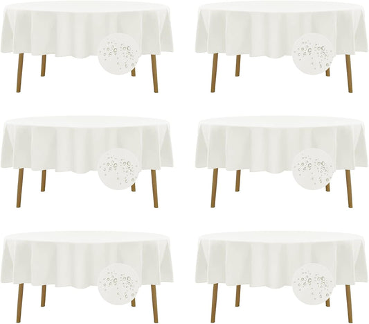 Fokitut 6 Pack Waterproof Round Tablecloth, 90 Inch, Stain Resistant and Wrinkle Polyester Table Cloth, Fabric Table Cover for Kitchen Dining, Wedding, Party, Holiday Dinner-Ivory
