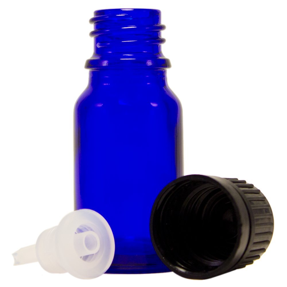 10 ml (1/3 fl oz) Cobalt Blue Glass Bottle with Euro Dropper (12 Pack)