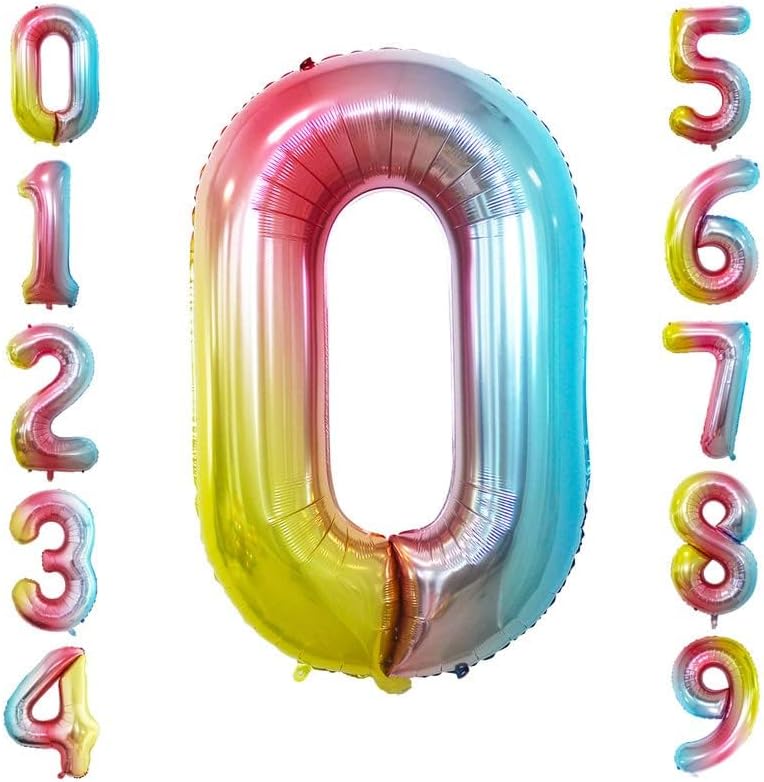 GOER 2 Pcs 42 Inch Rainbow Foil Balloons Number 0 for 10th 20th 30th 40th 50th 60th 70th 80th 90th 100th Birthday Party Supplies Anniversary Decorations