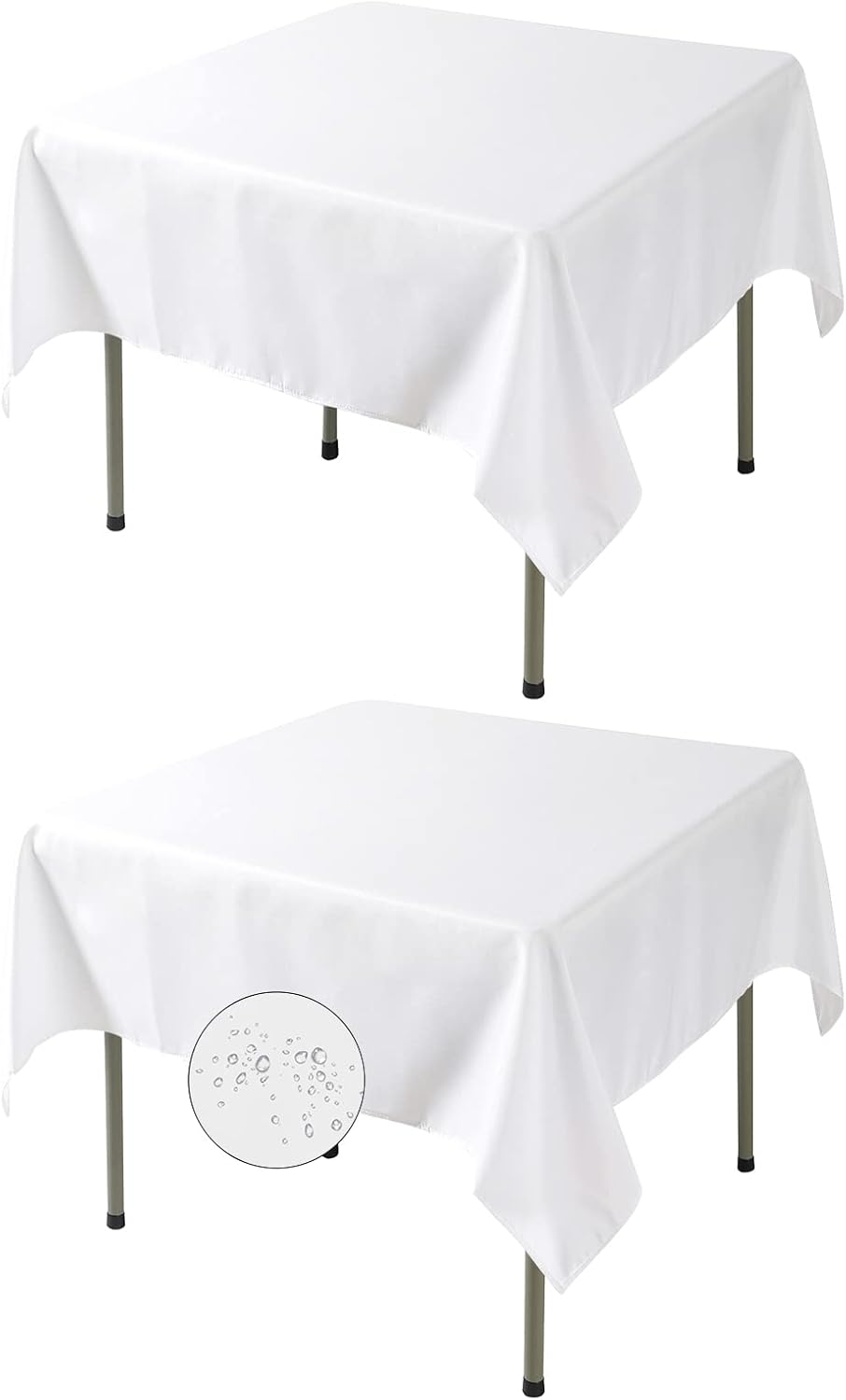 Fokitut 2 Pack Waterproof Square Tablecloth, 70x70 Inch, Stain Resistant and Wrinkle Polyester Table Cloth, Fabric Table Cover for Kitchen Dining, Wedding, Party, Holiday Dinner-White