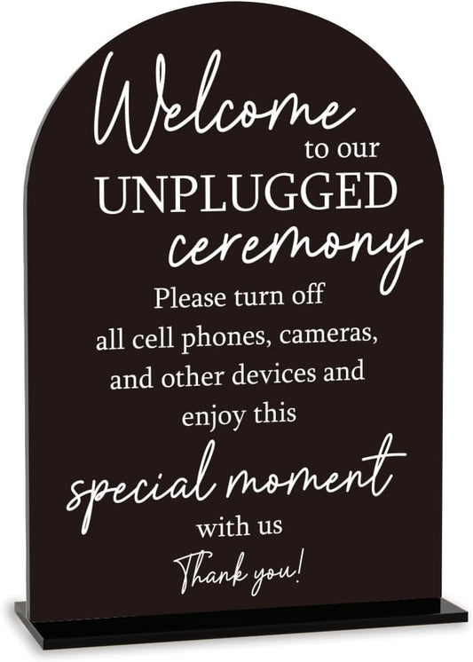 Unplugged Ceremony Sign, Wedding Welcome Sign, Engagement Bridal Shower Baby Shower Decor for Ceremony Party Reception Table Desk Decor Acrylic Sign (Black)