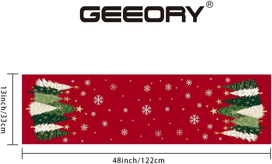 GEEORY Christmas Table Runner 13x48 Inch, Xmas Trees Snowflakes Holiday Decorative Farmhouse Table Decoration for Kitchen Dinning, Indoor Outdoor Dinner Party Decor (Red) GT150-48