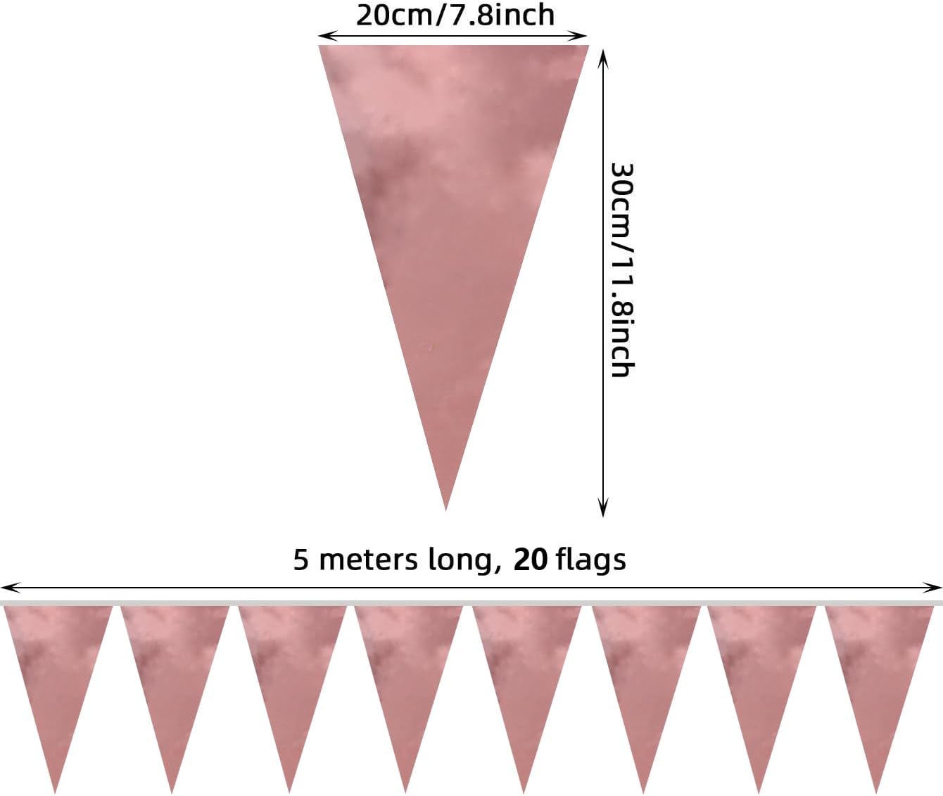 20M/65FT Rose Gold Triangle Pennant Banner Flag Metallic Fabric Bunting Garland for Christmas Wedding Birthday Anniversary Bridal Shower Engagement Graduation Hen Party Decorations Supplies