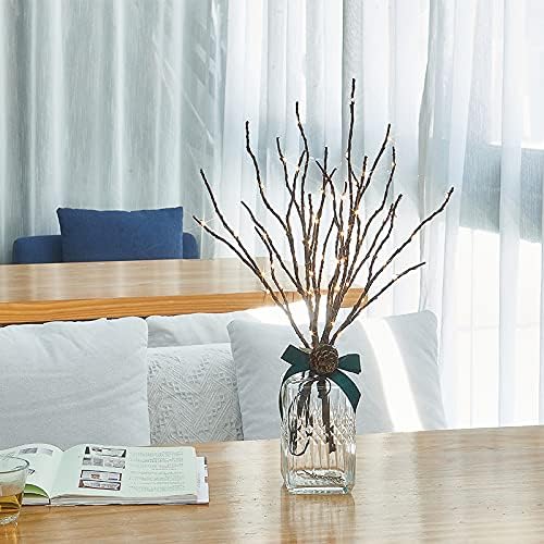 Hairui Twig Branches with Fairy LED Lights 18IN 70LED Battery Operated Lighted Brown Willow Branches for Home Witner Christmas Decoration Indoor Outdoor Use (Vase Excluded)