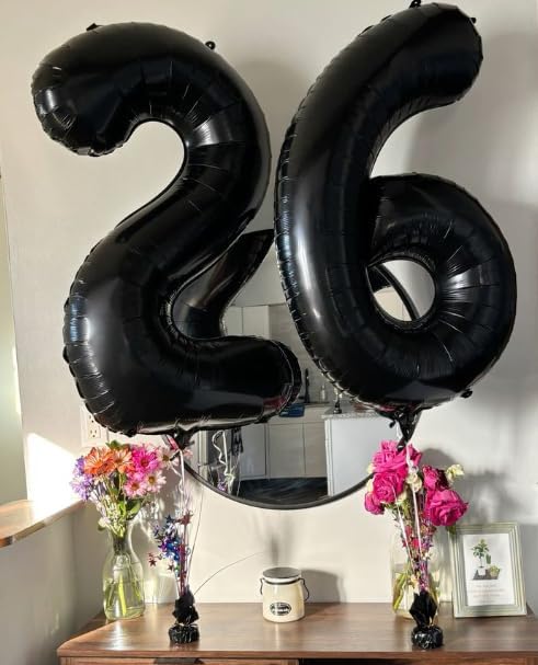 40 Inch Black Mylar Foil Number 6 Birthday Balloon, 6 16 Boy Girl Party Decorations Supplies, Big Helium Balloons Numbers for 26 36 46 60 Men Women Anniversary