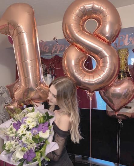 Rose Gold Number 1 Balloon 40 inch, Number 1 Birthday Balloon for Boy Girl, Rose Gold Foil One Balloon for 1st 10 11 12 16 18 Birthday Party, Anniversary Celebration Number Balloons Decorations