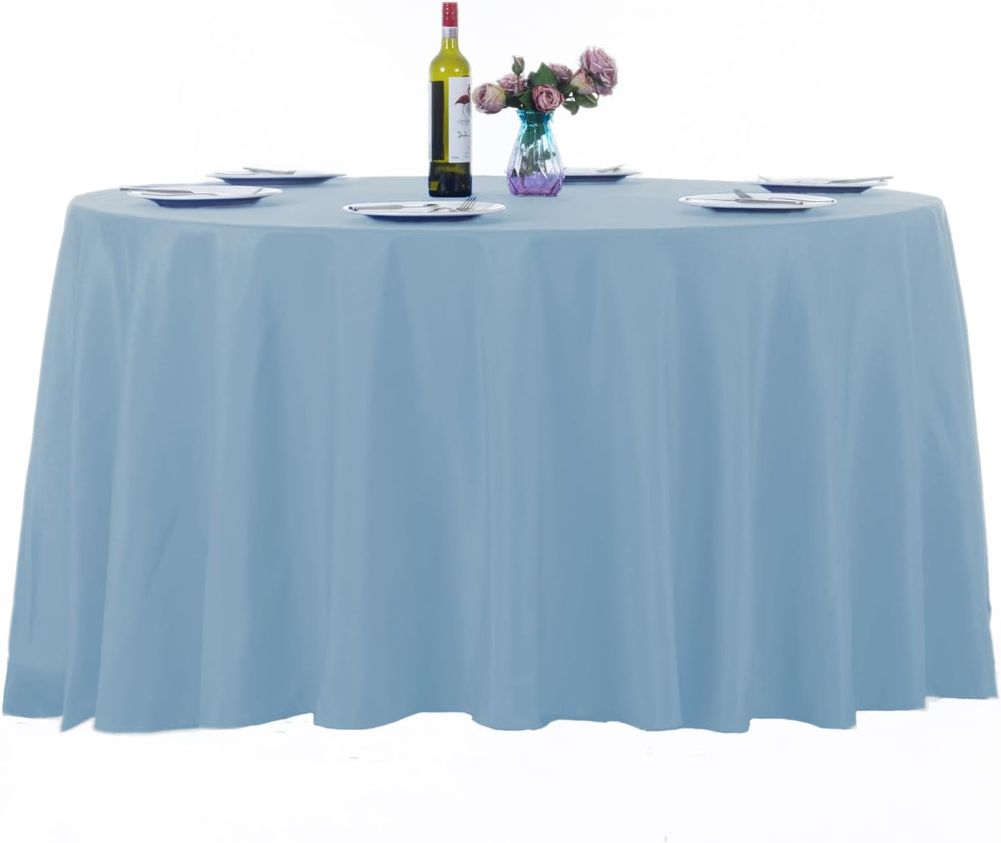Ascoza 2pack 120 Inch Blue Mist Round Tablecloth in Washable Polyester Fabric for Wedding/Banquet/Restaurant/Parties-130GSM