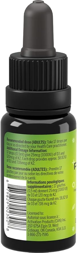 Activation Products - Perfect K2D3, Liquid Vitamin D3 with K2, Vitamin K2 and D3 Supplement in MCT Oil, D3K2 Vitamins for Bone Strength and Immune Support, D3+K2 Vitamins for Calcium Absorption, 15 ml
