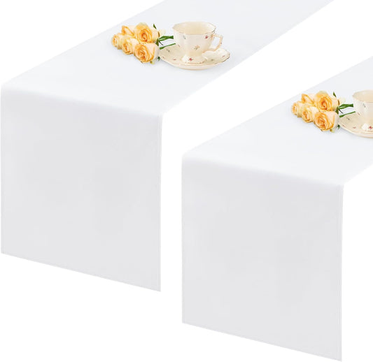 2 Pack White Long Table Runner 12 x 108 Inch Solid Color Farmhouse Runners Coffee Table Dresser for Daily Party Home Decoration