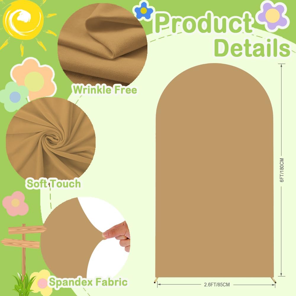 Khaki Wedding Arch Cover 6FT Spandex Arches Cover Brown Round Top Chiara Backdrop Cover Tan Arch Frame Fabric Double Sided Arched Covers for Baby Shower Birthday Party Decoration