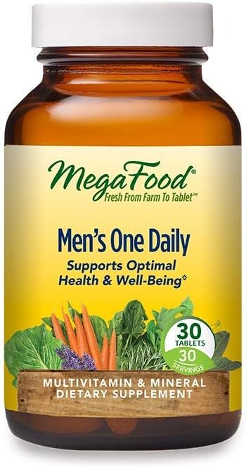 MegaFood One Daily Mens Multivitamins - Multivitamin for Men - Vitamin C, Vitamin D3 & Vitamin B12 - Muscle, Energy Metabolism & Immune Support - Vegetarian, Gluten Free - 30 Tablets, 30 Servings