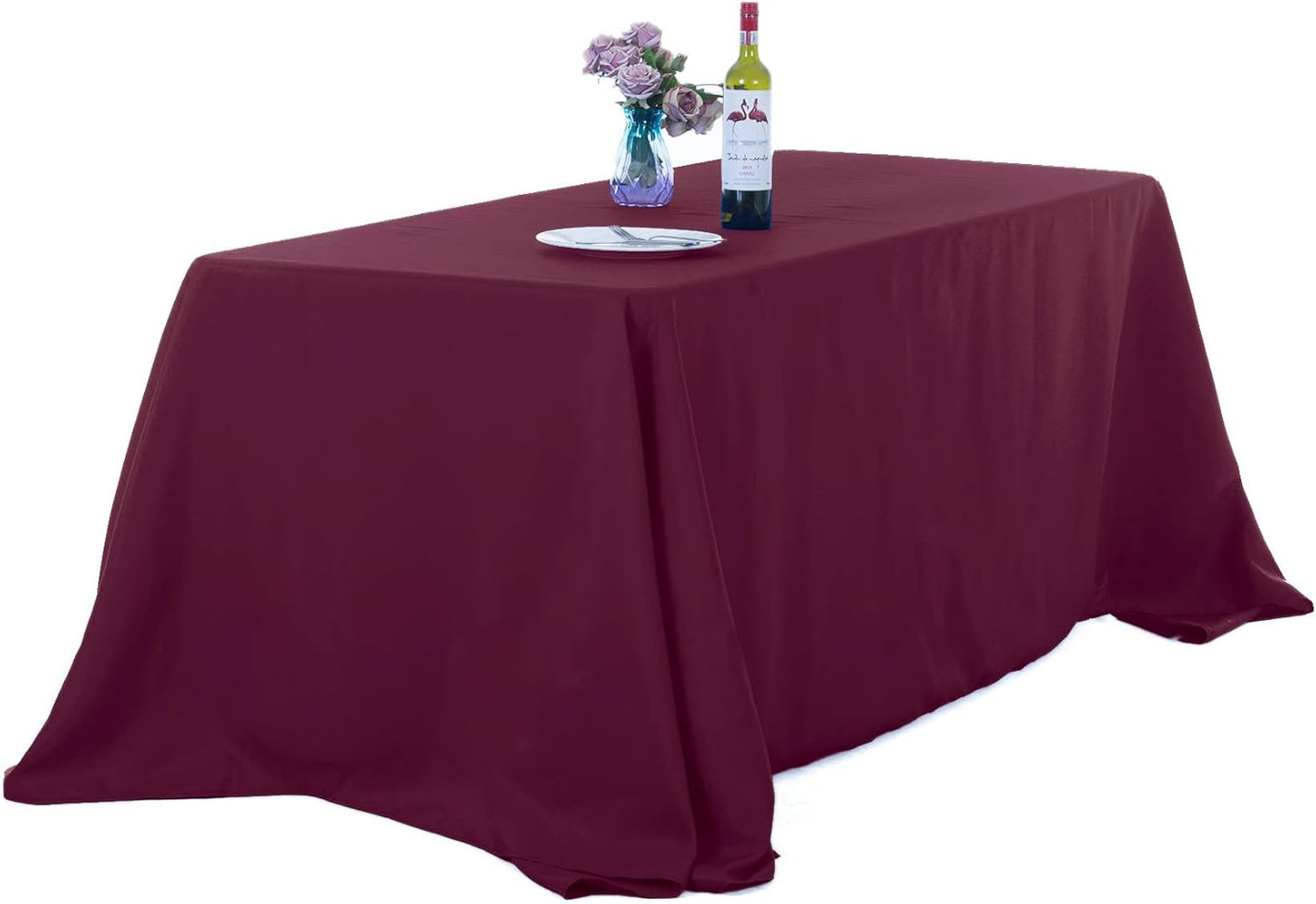 Ascoza 2pack 90x156 Inch Burgundy Rectangular Tablecloth 6 Feet Table Cloth in Polyester Fabric for Wedding/Banquet/Restaurant/Parties
