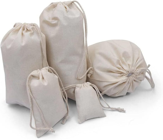 100Pcs 3 x 4 Inches Premium Cotton Muslin Double Drawstring Bags, Reusable Bag Natural Cotton Bags with Drawstring Produce Bags Bulk Gift Bag Jewelry Pouch for Party Wedding Home Storage