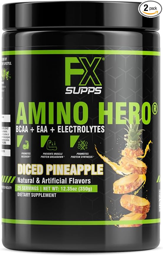 FXSUPPS Amino Hero Diced Pineapple Flavor(25 Servings)|Post-Workout Recovery Drink for Men and Women|Energy Powder Mix with BCAA, EAA, and Electrolytes|Promotes Endurance and Healthy Muscles - 1 Pack