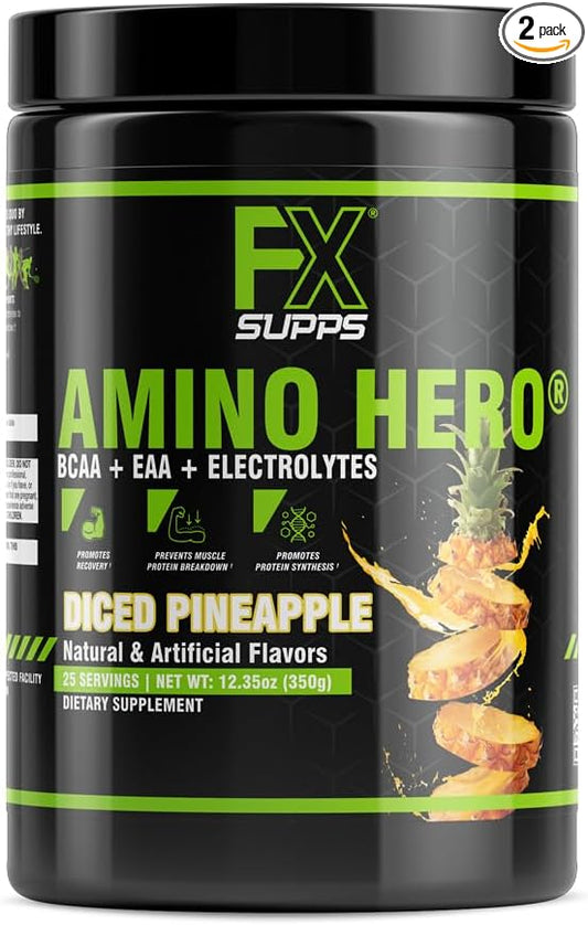 FXSUPPS Amino Hero Diced Pineapple Flavor(25 Servings)|Post-Workout Recovery Drink for Men and Women|Energy Powder Mix with BCAA, EAA, and Electrolytes|Promotes Endurance and Healthy Muscles - 1 Pack