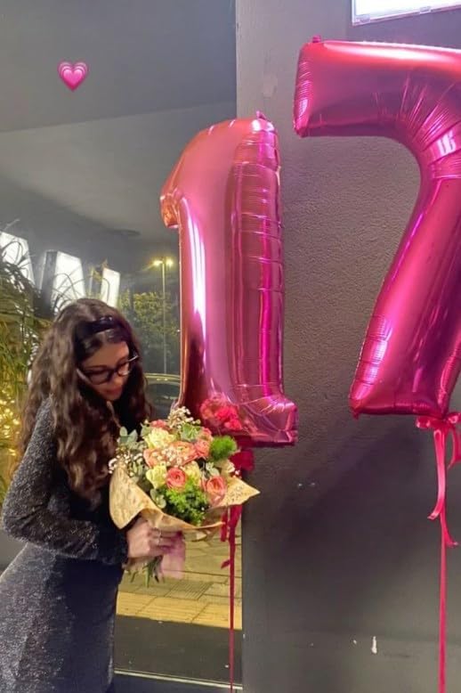 Hot Pink Number 7 Birthday Balloon 40 Inch, Digital Balloons for 7 17 27 70 77 Party Celebration Decorations Supplies, Mylar Foil Numbers Balloon for Seven Wedding Anniversary