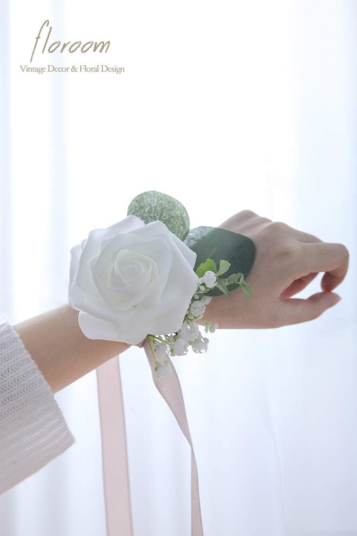 Floroom Artificial Flowers 25pcs Real Looking White Foam Fake Roses with Stems for DIY Wedding Bouquets Bridal Shower Centerpieces Floral Arrangements Party Tables Home Decorations