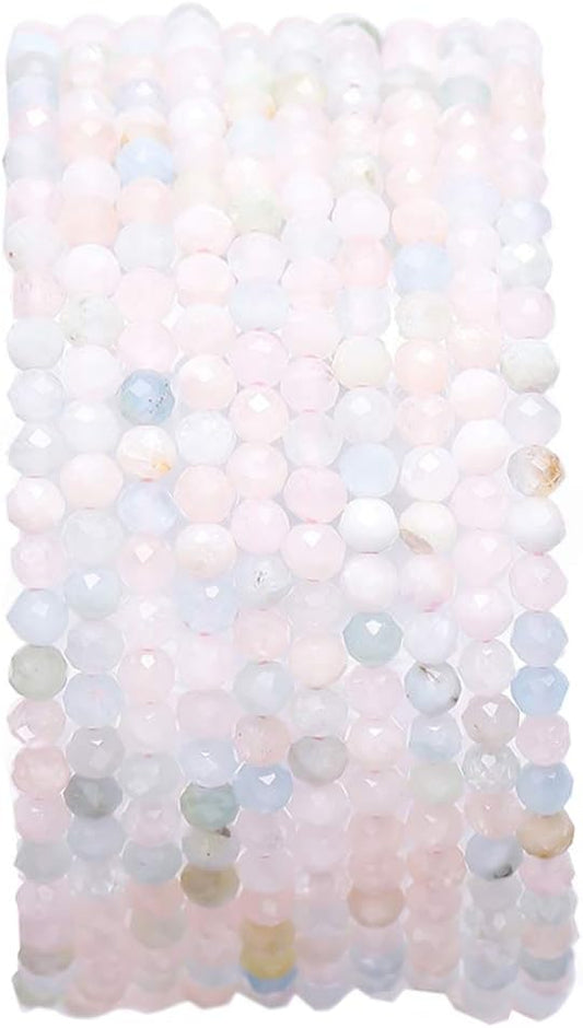 Faceted Natural Morganite Stone Round Loose Semi Gemstone Beads for Jewelry Making 3-3.5mm 38cm