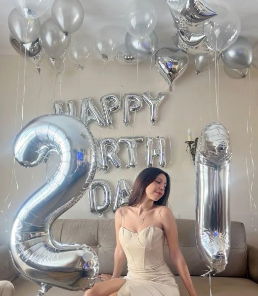 Silver 40 Inch Big Number Balloon Birthday Decoration, Number 2 Helium Balloon 12 20 22 23 24 26 2025 New Years Celebration, Boy Girl Baby Anniversary Party Graduations Supplies Decorations