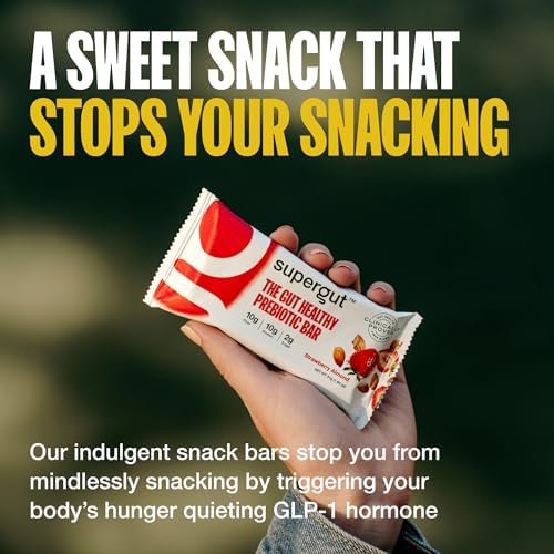 Supergut GLP-1 Boosting Prebiotic Bars, Peanut Butter Chocolate - Gut Healthy Protein Snacks & Breakfast Bars - Keto-Friendly Meal Replacement Energy Bars for Gut Health (2 Pack - 20 Count)