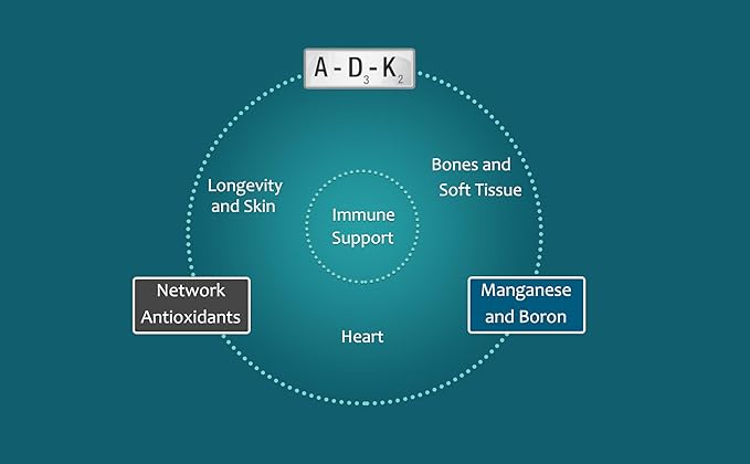 ADK Vitamin Supplement with Network Antioxidants - A, D3, K2 (MK-7 Non-Soy) and E with CoQ10 and Alpha Lipoic Acid - for Vision, Strong Bones and Teeth, and Immune Support - D3 5000 iu Complex