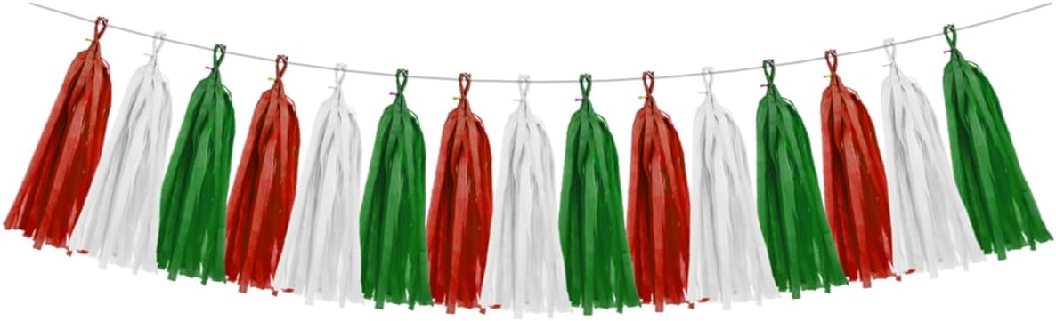 Red White Green Christmas Decorations - 15pcs Tissue Paper Tassel Garland Birthday Christmas Party Decorations for Home Indoor Outdoor Hanging Decor HongTongTong