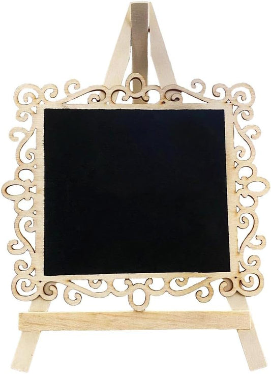 Chalkboard Signs Easel - Square Shape with Wood Framed Swirly Design, Includes 1 Chalk Stick, Size: 10" x 7" Wooden Blackboard, Perfect for Special Occasions and Events Decoration